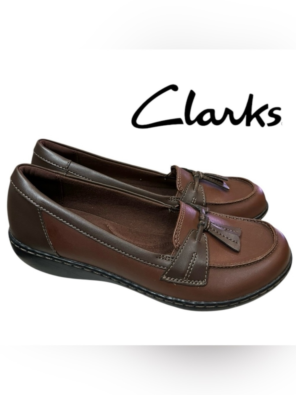 Clarks Collection Ashland Bubble Brown Leather Slip On Loafers Shoes Size 12 W